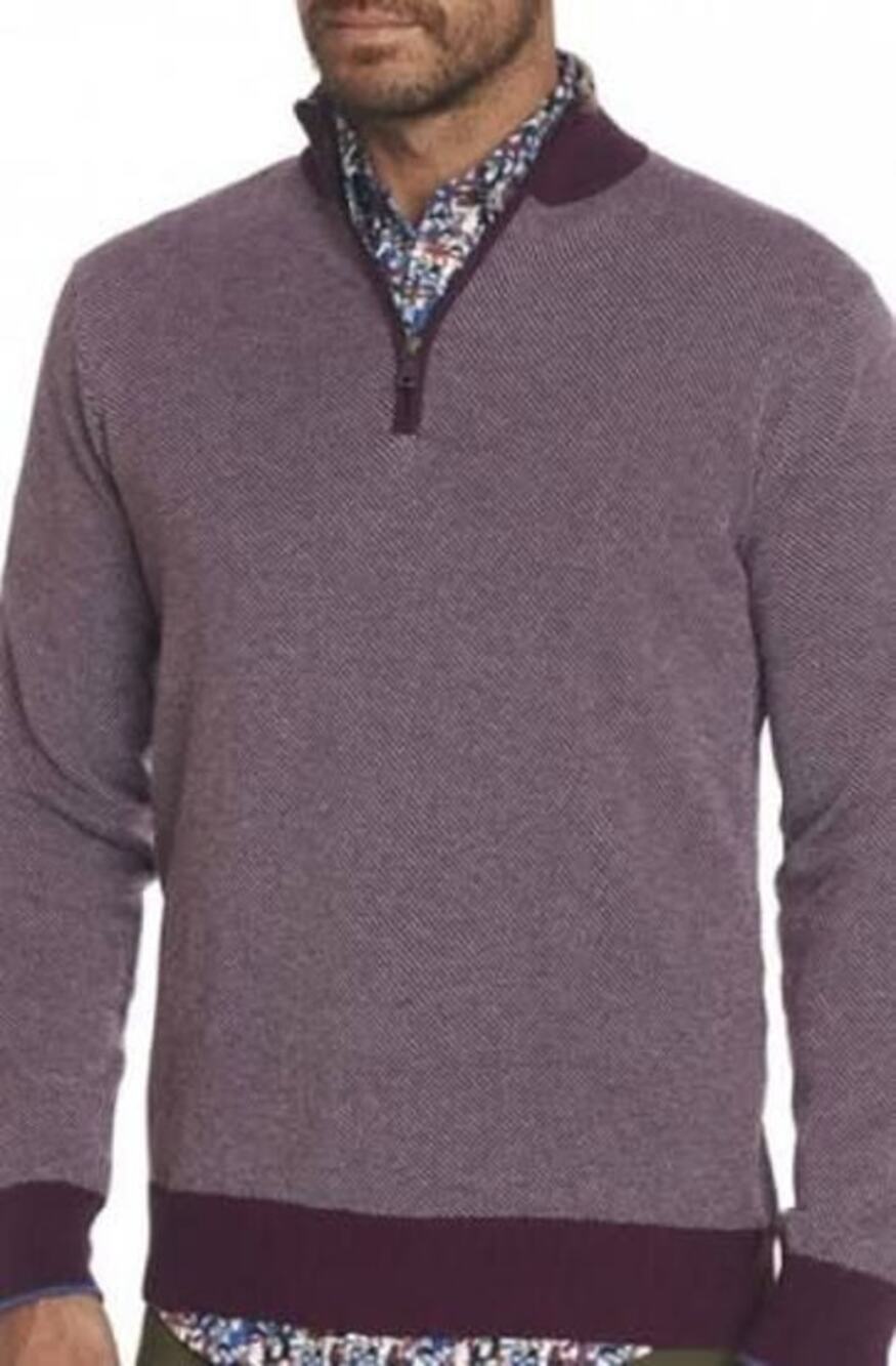 Robert Graham Rheth Wool Blend Quarter-Zip Pullover Sweater Burgundy